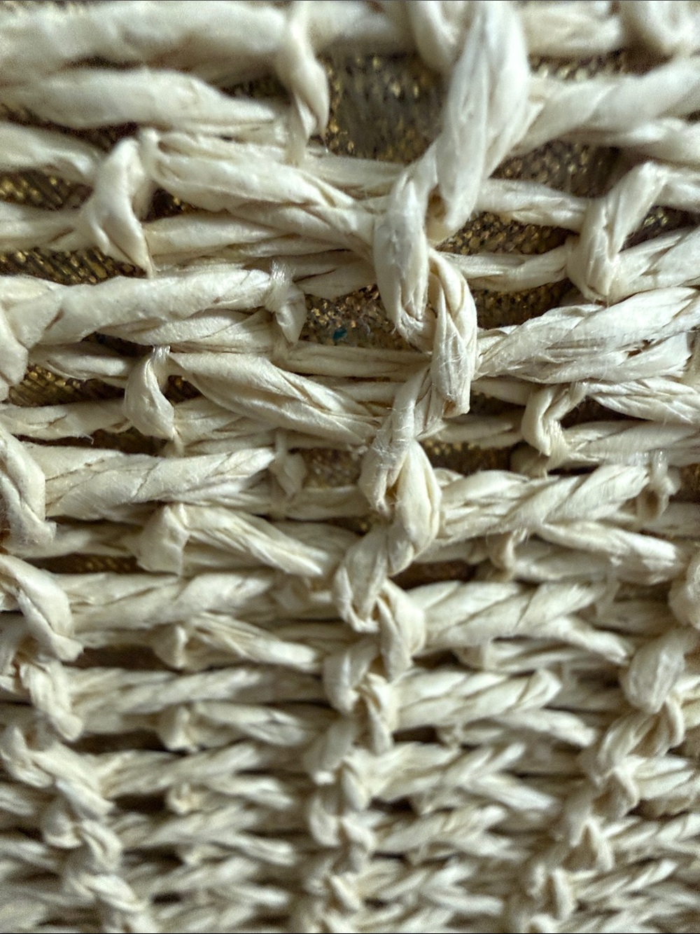 HAUTE HIPPIE Woven Round Crossbody Bag in Natural with Gold Chain & Gold Shimmer - Picture 13 of 14